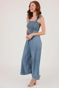 Tell Your Friends Chambray Smocked Shoulder Tie Jumpsuit - FINAL SALE -Layer Outfit 29365000929334 4