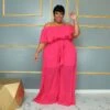 Pink Off In Pleats Jumpsuit