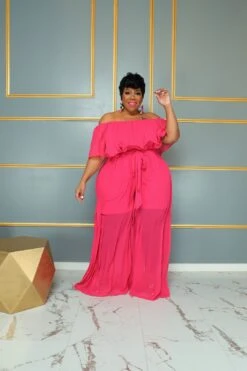 Pink Off In Pleats Jumpsuit