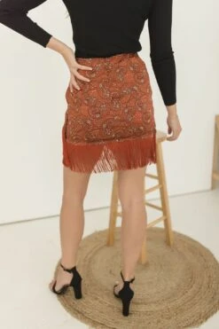 Eileen Paisley Print Fringe Mini Skirt Rust -Layer Outfit 29420474073190 8