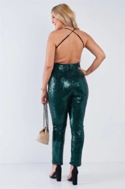 Sequin V-neck Criss Cross Open Back Bodycon Jumpsuit -Layer Outfit 29433086116023 3