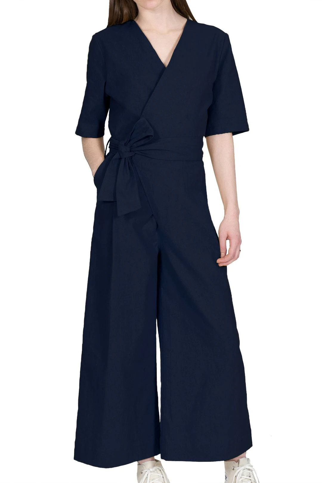 Wrap Jumpsuit - Cotton / Linen Canvas - Navy 4 Wrap Jumpsuit - Cotton / Linen Canvas - Navy - Image 2