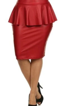 Red Faux Leather Peplum Skirt
