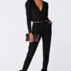 Bobi - Shirred Sleeve Surplice Jumpsuit Black -Layer Outfit 29467428094035 1