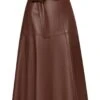TIE DETAIL LEATHER MIDI SKIRT - Mocha -Layer Outfit 29518048067682 1