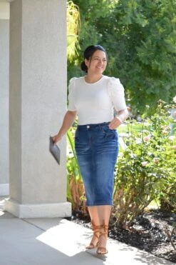 Tisa Light Washed Denim Skirt -Layer Outfit 29580011798710 3