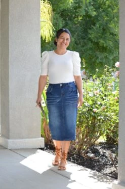 Tisa Light Washed Denim Skirt -Layer Outfit 29580011831478 6