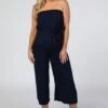Navy Blue Strapless Wide Crop Leg Maternity Jumpsuit -Layer Outfit 29582921302070 1