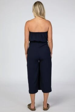 Navy Blue Strapless Wide Crop Leg Maternity Jumpsuit 9 Navy Blue Strapless Wide Crop Leg Maternity Jumpsuit -Layer Outfit 29582921367606 3
