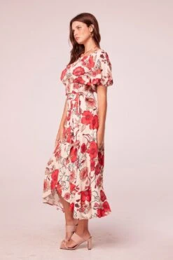 Adri Hot Coral Floral Wrap Maxi Skirt -Layer Outfit 29589347991624 3