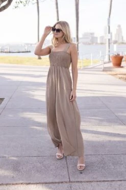 Faith Sleeveless Wide Leg Jumpsuit Taupe