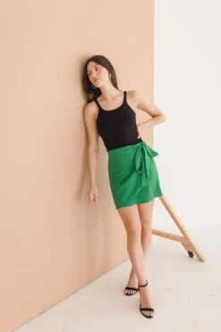 Aubrey Side Tie Wrap Mini Skirt Green
