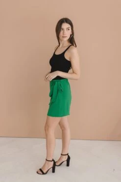 Aubrey Side Tie Wrap Mini Skirt Green -Layer Outfit 29608317616230 7