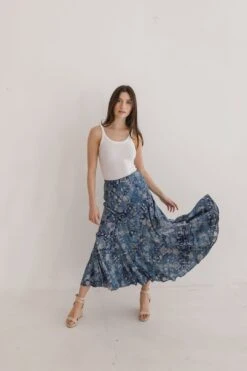 Amber Abstract Print Maxi Skirt Blue