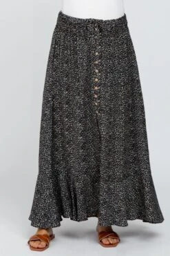 Black Ditsy Floral Hi-Low Button Front Maternity Skirt