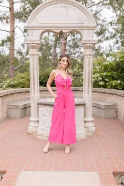 Calla Sleeveless Tie Front Wide Leg Jumpsuit Pink -Layer Outfit 29627137130598 3