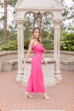Calla Sleeveless Tie Front Wide Leg Jumpsuit Pink -Layer Outfit 29627137163366 4