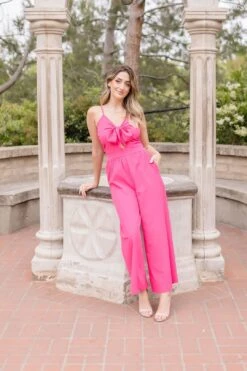 Calla Sleeveless Tie Front Wide Leg Jumpsuit Pink