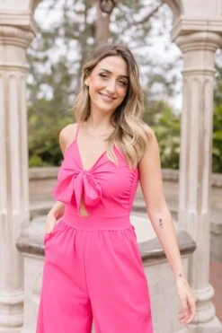 Calla Sleeveless Tie Front Wide Leg Jumpsuit Pink -Layer Outfit 29627137228902 7