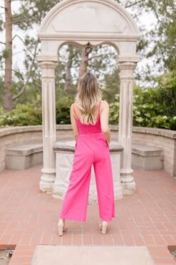 Calla Sleeveless Tie Front Wide Leg Jumpsuit Pink -Layer Outfit 29627137327206 5