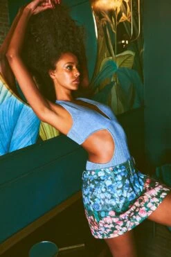 Rose Stripe Denim Mini Skirt