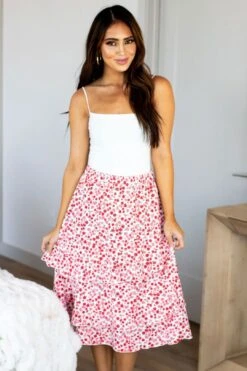 Taite Ruffle Skirt - Red Pink Floral