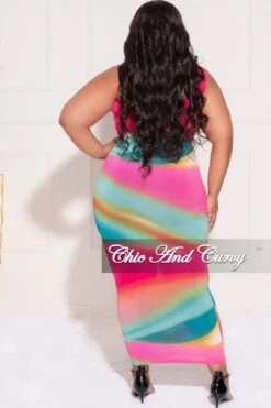 Final Sale Plus Size 2pc One Shoulder Twist Front Bra Top And Skirt In Fuchsia Multi Color Tie Dye Print -Layer Outfit 29690678607977 5