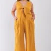 Sleeveless V-neck Self-tie Front Detail Wide Leg Jumpsuit