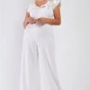 Plus Sleeveless Satin Ruffle Shoulder Detail V-neck Wide Leg Jumpsuit -Layer Outfit 29700582408375 1