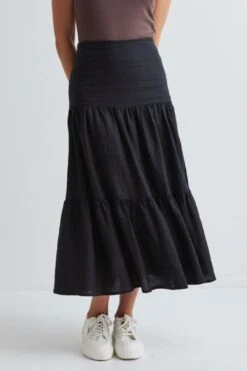 Among The Brave Blazing Tiered Linen Midi Skirt - Black -Layer Outfit 29718284959838 2