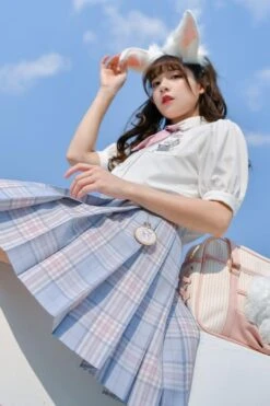 JK Uniform Pastel Blue Plaid Mini Skirt -Layer Outfit 29747101171904 2