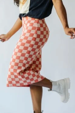 The Rockford Checkered Midi Skirt In Salmon