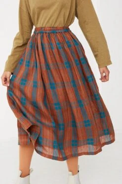 Linen Check Skirt In Brown X Blue 11 Linen Check Skirt In Brown X Blue -Layer Outfit 29761233616981 4