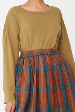 Linen Check Skirt In Brown X Blue 13 Linen Check Skirt In Brown X Blue -Layer Outfit 29761233715285 6