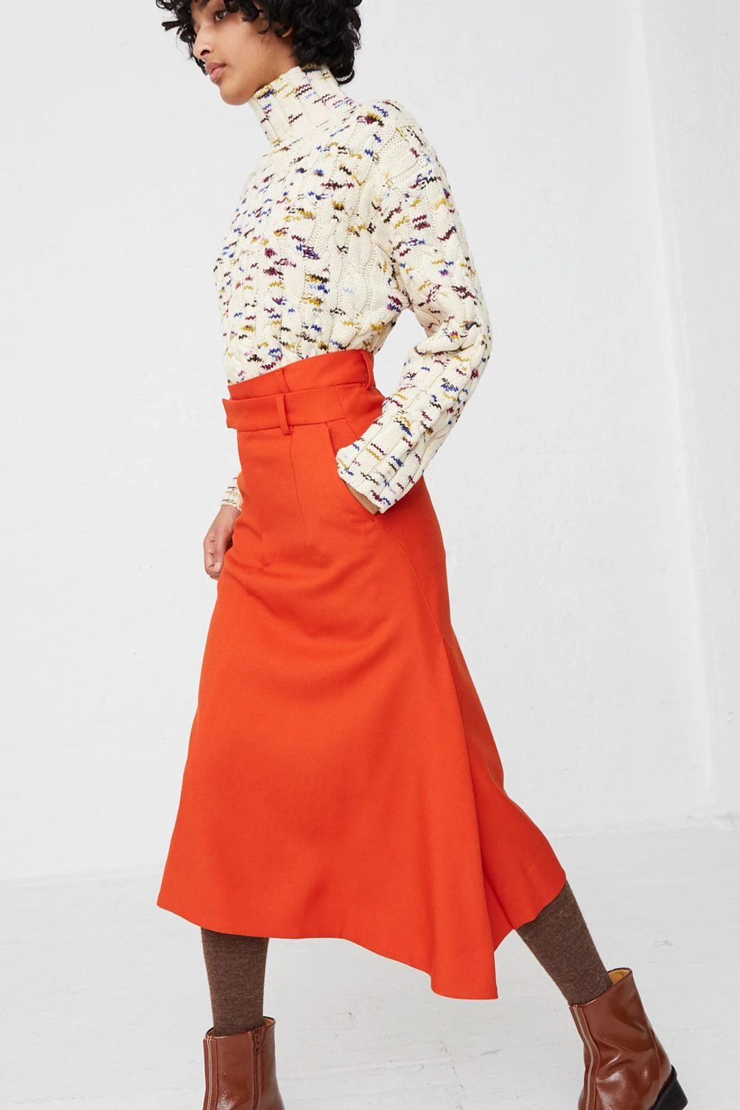 Side Tucked Skirt In Orange 5 Side Tucked Skirt In Orange - Image 3