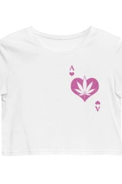 Pink Ace Of Hearts Marijuana Leaf Organic Crop Top