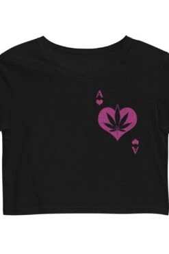 Pink Ace Of Hearts Marijuana Leaf Organic Crop Top -Layer Outfit 29816959926464 3