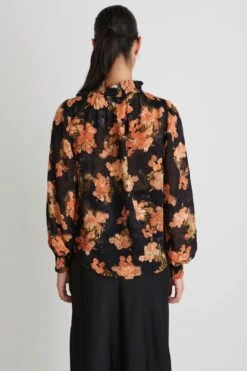 Among The Brave Embrace High Neck Shirred Puff Sleeve Top - Black Marigold -Layer Outfit 29830031212638 5
