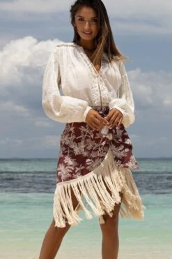 Wrap Skirt Amor In Burgundy Print