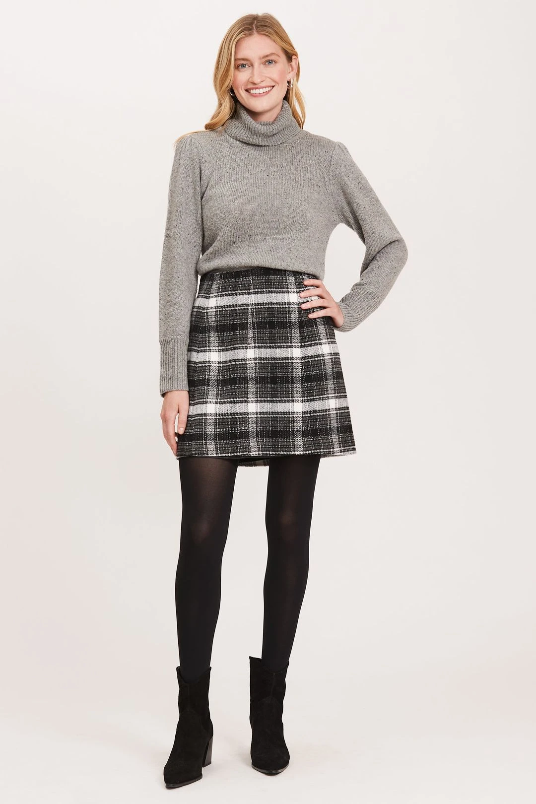 Plaid Four Panel Skirt - Black 3 Plaid Four Panel Skirt - Black