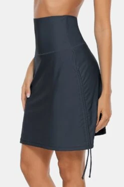 Attraco Womens Gray High Waisted Drawstring Rushed Swim Skirts 13 Attraco Womens Gray High Waisted Drawstring Rushed Swim Skirts -Layer Outfit 29951661047861 6