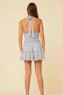 Light Blue And Gold Lurex Smocked Ruffled Tier Skirt -Layer Outfit 29956833869933 6