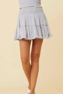 Light Blue And Gold Lurex Smocked Ruffled Tier Skirt -Layer Outfit 29956833902701 3