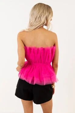 Gorgeous And Glam Tulle Peplum Top In Hot Pink -Layer Outfit 29959671971914 5
