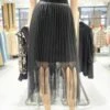 Egoist Fringe Lace Mixed Mesh Pleated Skirt EM2JS609