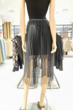 Egoist Fringe Lace Mixed Mesh Pleated Skirt EM2JS609 -Layer Outfit 29962280403121 4