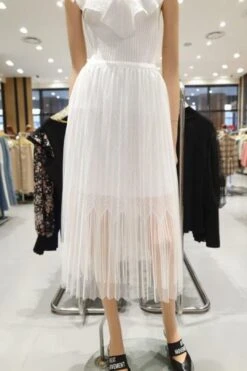 Egoist Fringe Lace Mixed Mesh Pleated Skirt EM2JS609 -Layer Outfit 29962282369201 6