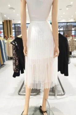 Egoist Fringe Lace Mixed Mesh Pleated Skirt EM2JS609 -Layer Outfit 29962282795185 9