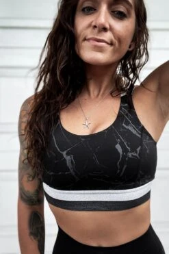 Sexy Yet Savage® Silver Sparkle Marble Sports Bra | Black/Silver