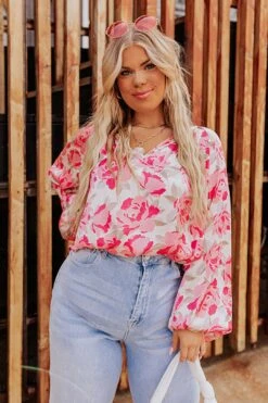 So Easy To Love Floral Top In Light Pink Curves -Layer Outfit 30001497768010 2